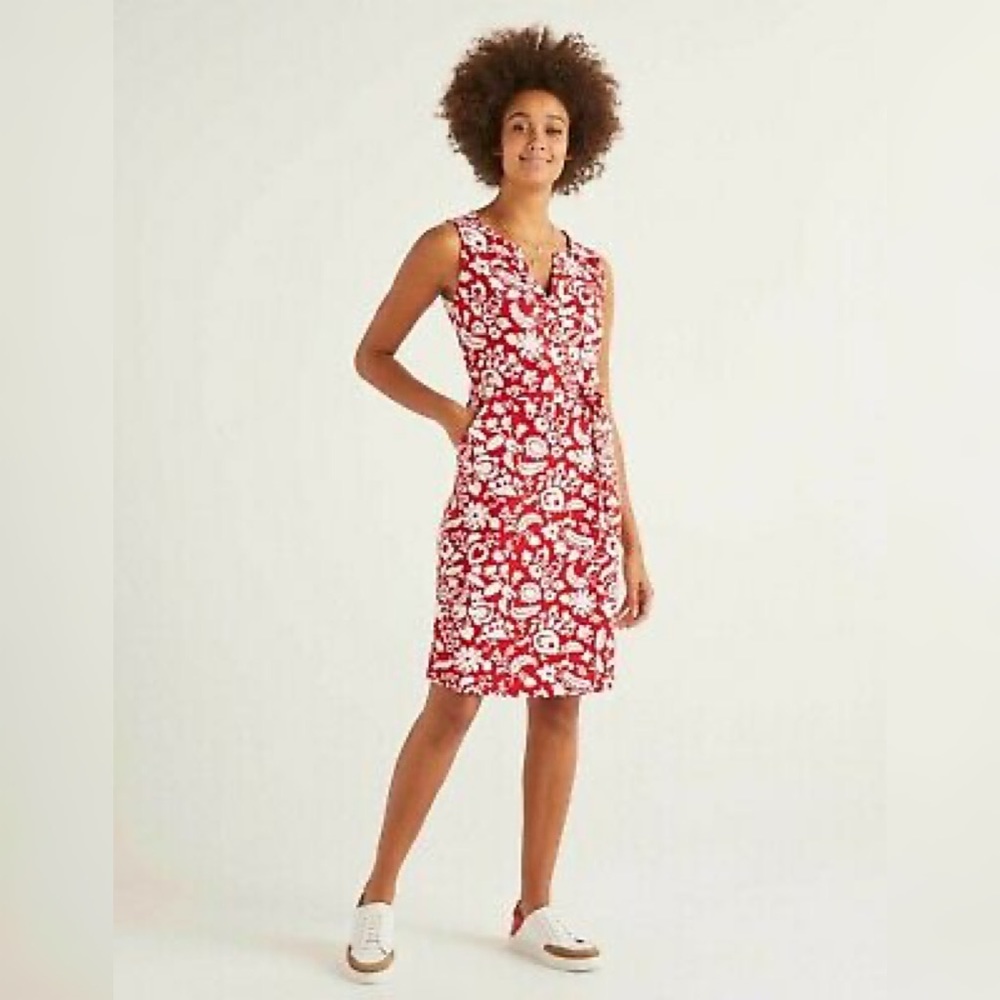 Boden Sleeveless Floral Jersey Dress Pockets Casual Knee Length Vanessa V-Neck